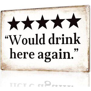 Metal Sign "Would drink here again" Funny Bar Sign or Man Cave Decor | 12x8″